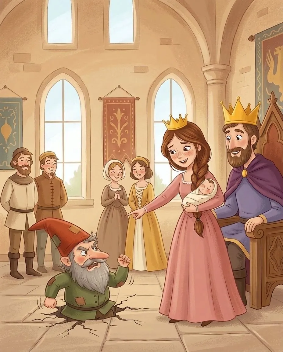 La regina indovina il nome sorridendo, e l'omino pesta i piedi per la rabbia